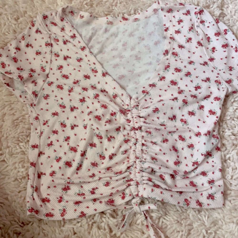 Ditsy floral drawstring front crop top